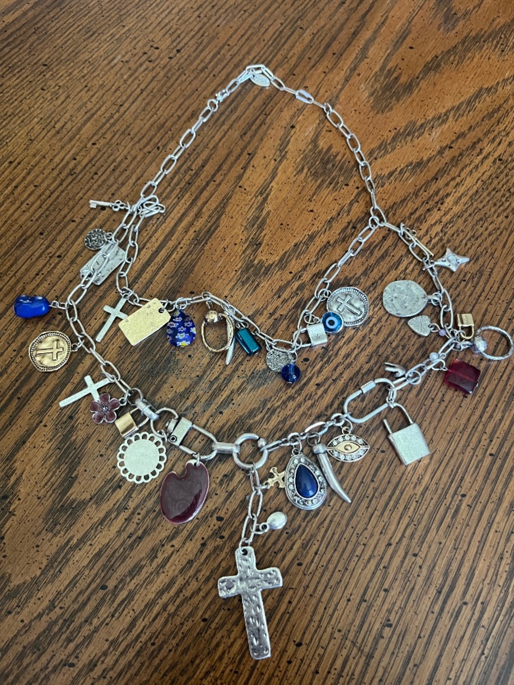 FREE PEOPLE Maxamillion Charm Cross My Heart Necklace In Silver NWOT - Picture 2 of 5